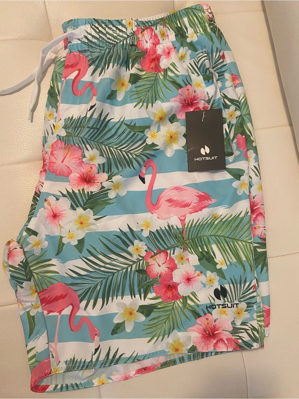 Men’s Tropical Flamingo Swim Trunks - Pink & Blue